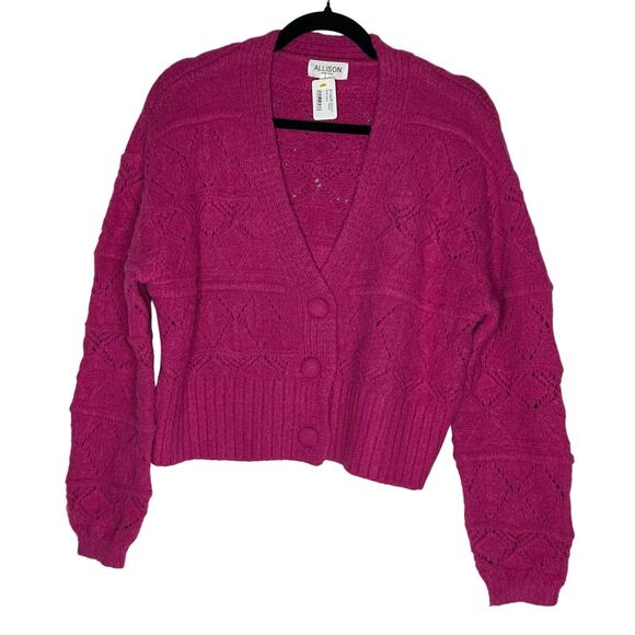 NWT Allison NY Hot Pink Textured Knit Oversized Cardigan – Size S - Picture 2 of 9